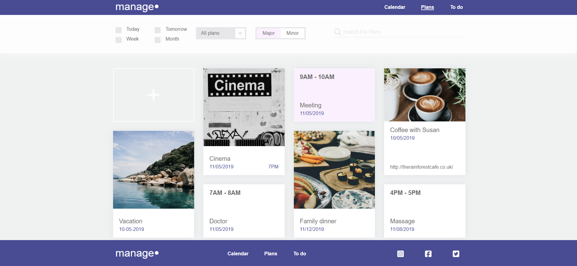 Screenshot of Manage task planner dashboard